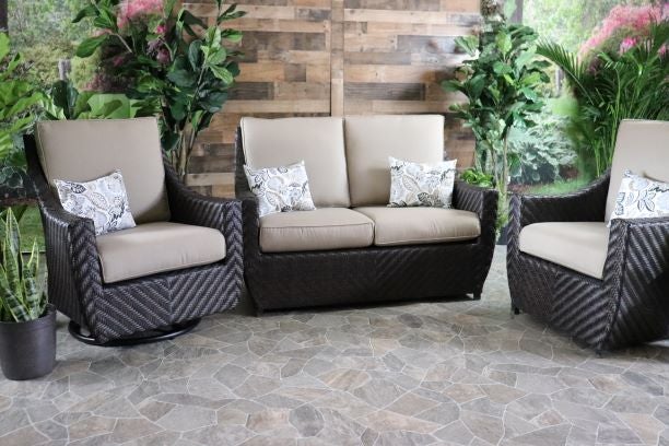 glenhaven home and garden sumerset wicker outdoor patio seating love seat club chair swivel