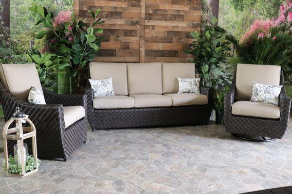 glenhaven home and garden sumerset wicker outdoor patio seating sofa club chair swivel rocker