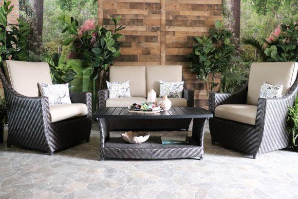 glenhaven home and garden sumerset wicker outdoor seating love seat club chairs coffee table sunbrella