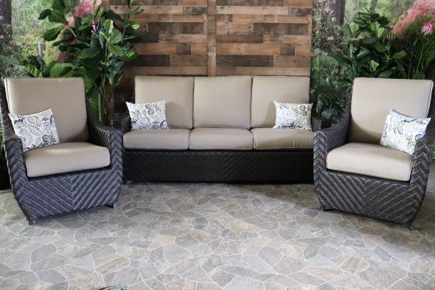 glenhaven home and garden sumerset wicker patio seating outdoor sofa club chairs sunbrella