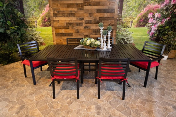 Glenhaven Stone Harbor Aluminum Outdoor Dining 46x93 Stone Harbor Table with 6 Dining Chairs