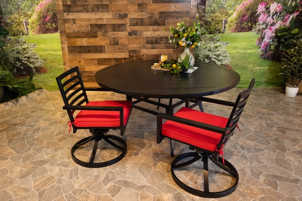 Glenhaven Stone Harbor Aluminum Outdoor Dining 66 Round Stone Harbor Slat Table with Swivel Chairs