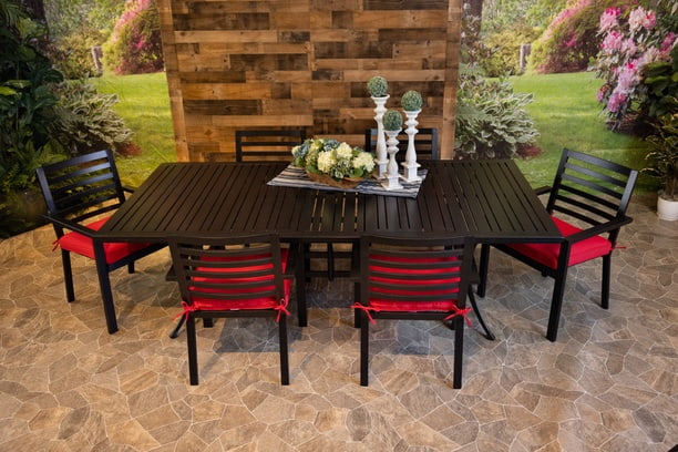Glenhaven Stone Harbor Aluminum Outdoor Patio Dining 46x93 Stone Harbor Table with 6 Dining Chairs