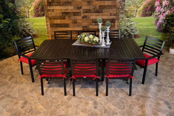 Glenhaven Stone Harbor Aluminum Patio Dining 46x93 Stone Harbor Table with 8 Dining Chairs