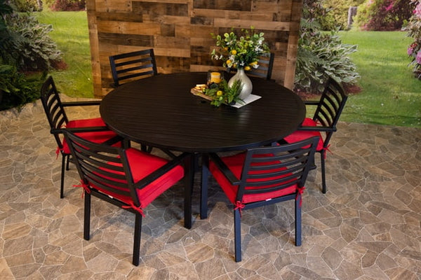 Glenhaven Stone Harbor Aluminum Patio Dining 66 Round Stone Harbor Slat Table with 6 Dining Chairs