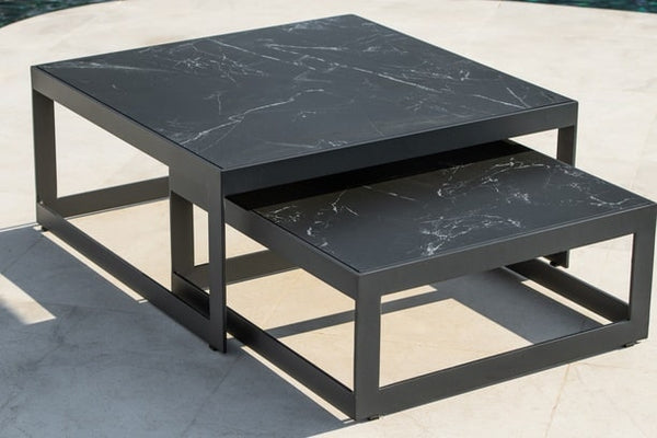 jati kebon burford aluminum ceramic vigo outdoor patio seating coffee table black marble