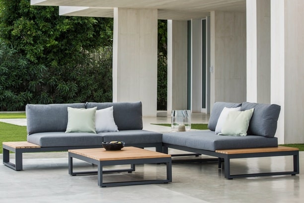 jati kebon virginia aluminum teak outdoor patio sectional seating set