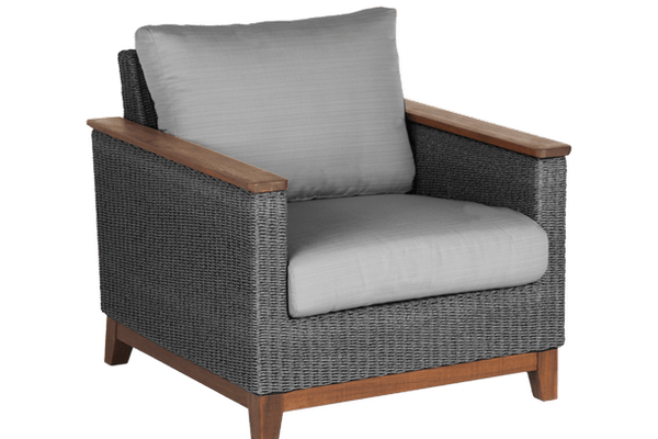 Jensen Outdoor Coral IPE Woven Grey Outdoor Patio Seating Club Chair Sunbrella Cushion