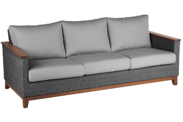 Jensen Outdoor Coral IPE Woven Grey Outdoor Patio Seating Sofa Sunbrella Cushion