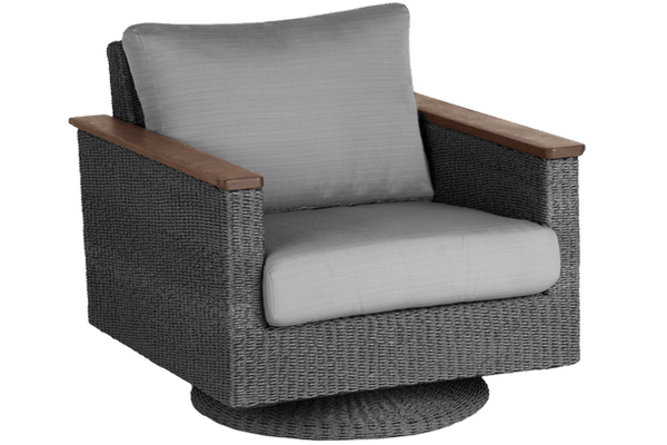 Jensen Outdoor Coral IPE Woven Grey Outdoor Patio Seating Swivel Chair Sunbrella Cushion