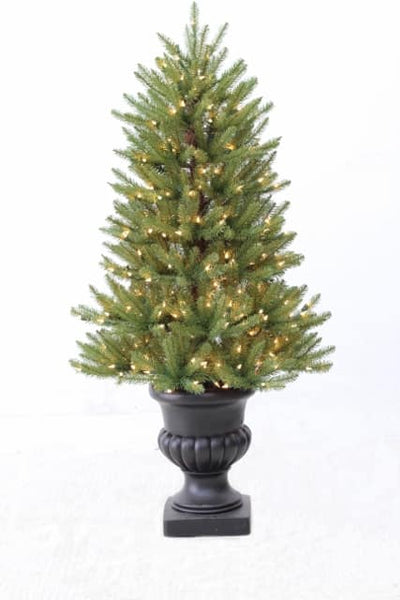 ozark fir artifical christmas tree pre lit with clear lights in urn