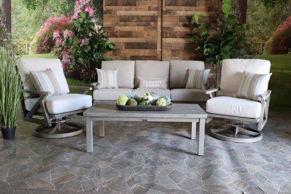 patio renaissance cabrillo aluminum seating patio outdoor sofa swivel rockers coffee table