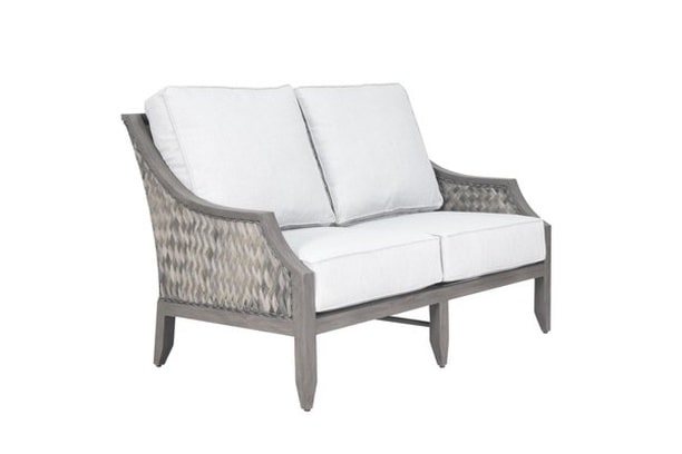 patio renaissance vieques cast aluminum all weather wicker outdoor patio seating love seat canola seed fossil twig sunbrella