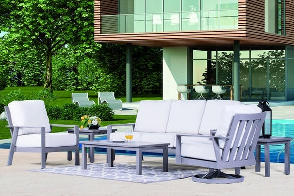 Prestige Casual Patio Renaissance Avenida Aluminum Outdoor Patio Seating Sofa Club Chair Swivel Club Chair Coffee Table End Drink Tables